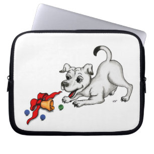 Vrolijk kerstfeest! Puppy met Bell en Ball Laptop Sleeve