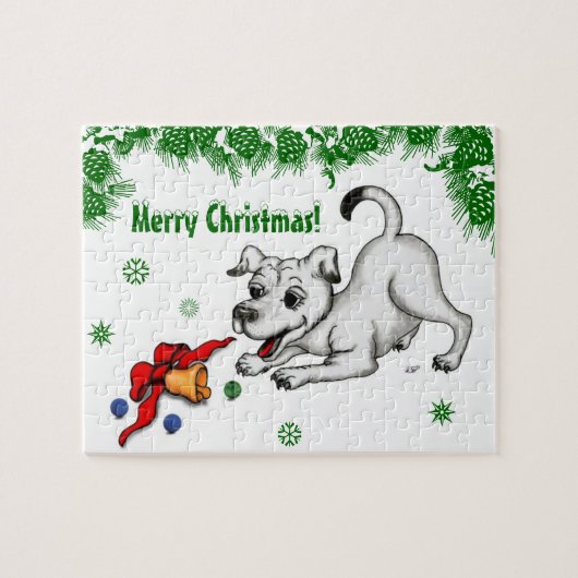 Vrolijk kerstfeest! Puppy met Bell en Ball Legpuzzel (Horizontaal)