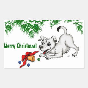 Vrolijk kerstfeest! Puppy met Bell en Ball Rechthoekige Sticker