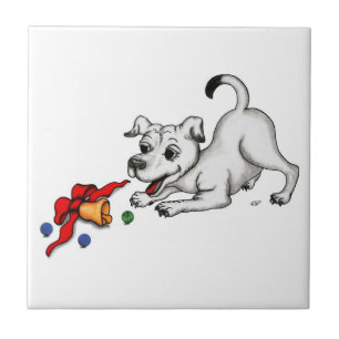 Vrolijk kerstfeest! Puppy met Bell en Ball Tegeltje