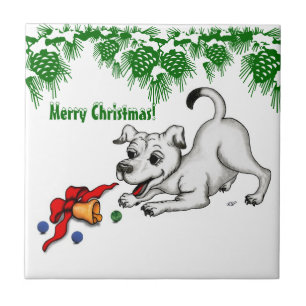 Vrolijk kerstfeest! Puppy met Bell en Ball Tegeltje