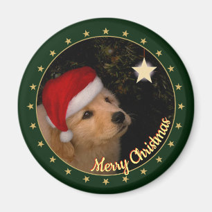 "Vrolijk kerstfeest"-puppy met Santa Hat Magneet
