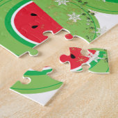 Vrolijk kerstfeest Puzzle Watermelon White Bow Legpuzzel (Zijkant)