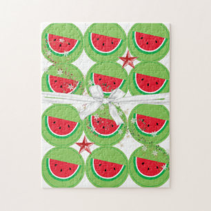Vrolijk kerstfeest Puzzle Watermelon White Bow Legpuzzel