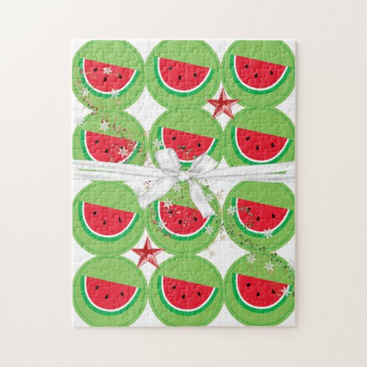 Vrolijk kerstfeest Puzzle Watermelon White Bow Legpuzzel (Verticaal)
