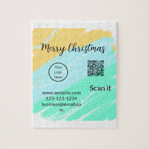 Vrolijk Kerstfeest QR code business geel groen wat Legpuzzel