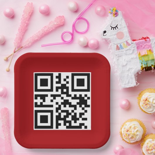 Vrolijk Kerstfeest QR code op rood Papieren Bordje (Feest)