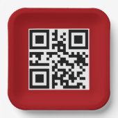Vrolijk Kerstfeest QR code op rood Papieren Bordje (Voorkant)