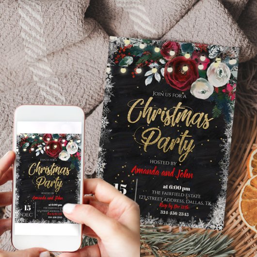 Vrolijk kerstfeest Red Floral Chalkboard Kaart