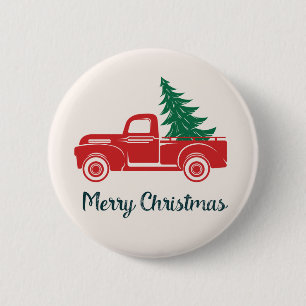 Vrolijk kerstfeest    Red Pickup Truck Ronde Button 5,7 Cm
