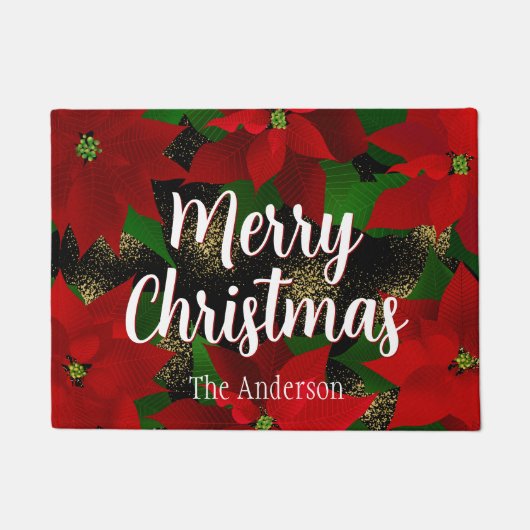 Vrolijk kerstfeest Red Poinsettias Deurmat (Voorkant)