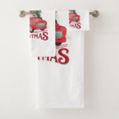 Vrolijk kerstfeest Red Santa Truck Bad Handdoek (Insitu)