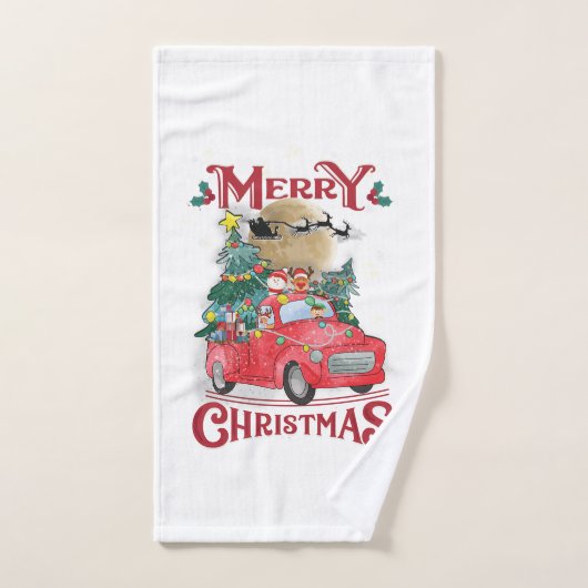 Vrolijk kerstfeest Red Santa Truck Bad Handdoek (Handdoek)