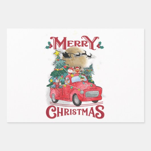 Vrolijk kerstfeest Red Santa Truck Inpakpapier Vel (Voorkant 3)