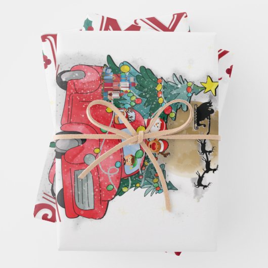 Vrolijk kerstfeest Red Santa Truck Inpakpapier Vel (In situ)