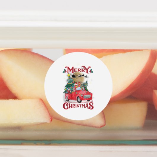 Vrolijk kerstfeest Red Santa Truck Labels (Aangebracht)