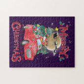 Vrolijk kerstfeest Red Santa Truck Legpuzzel (Horizontaal)