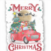 Vrolijk kerstfeest Red Santa Truck Sticker (Voorkant)