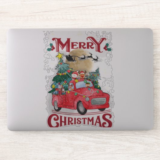 Vrolijk kerstfeest Red Santa Truck Sticker (Computer)