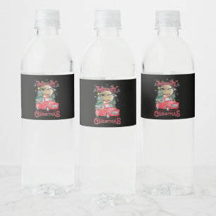 Vrolijk kerstfeest  Red Santa Truck Waterfles Etiket