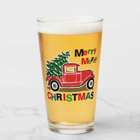 Vrolijk kerstfeest  Red Truck Glas (Voorkant gevuld)