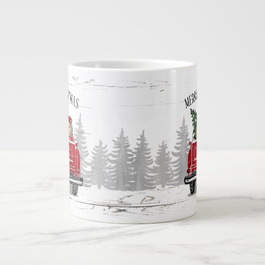 Vrolijk kerstfeest  Red Truck Name Rustic Dogs Extra Grote Beker (Voorkant)