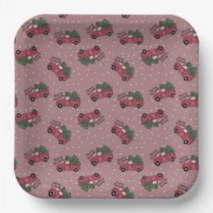 Vrolijk kerstfeest Red Truck Papieren Bordje