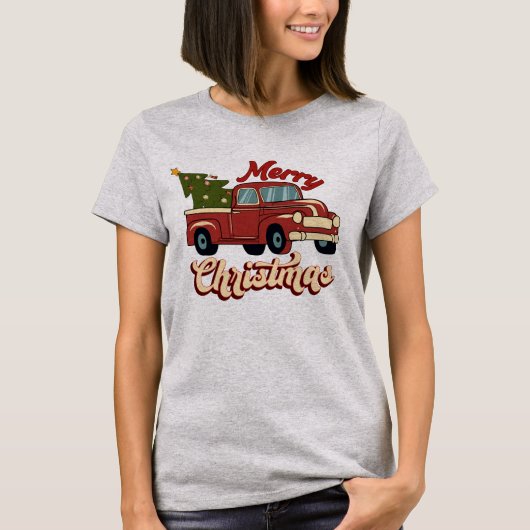 Vrolijk kerstfeest  Red Truck T-shirt (Voorkant)