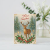 Vrolijk Kerstfeest rendier, Holly Berry Feestdagenkaart (Staand voorkant)