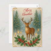 Vrolijk Kerstfeest rendier, Holly Berry Feestdagenkaart (Voorkant / Achterkant)