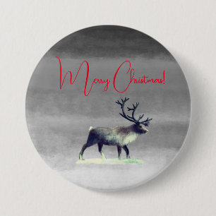 Vrolijk kerstfeest, rendier in winterdag ronde button 7,6 cm