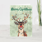 Vrolijk Kerstfeest Rendier met Lichten Kaart (Voorkant)