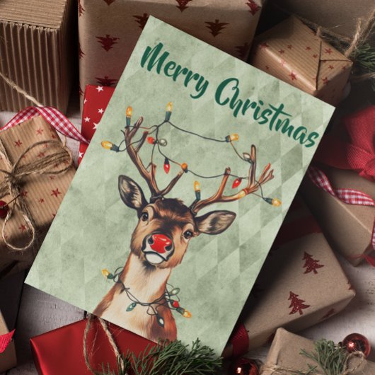 Vrolijk Kerstfeest Rendier met Lichten Kaart
