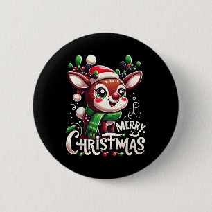 Vrolijk Kerstfeest Rendier Tree Lights Xmas Famili Ronde Button 5,7 Cm