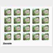 Vrolijk kerstfeest | Retro Holly en pijnbomen Vierkante Sticker (Vel)