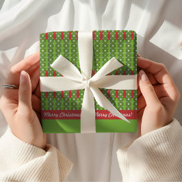 vrolijk kerstfeest | Retro rood groen Cadeaupapier