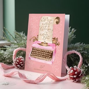 Vrolijk Kerstfeest Retro Roze Typemachine Santa Le Feestdagen Kaart