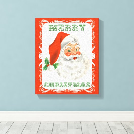 Vrolijk kerstfeest  Retro Santa Claus Canvas Afdruk (Insitu (Houten vloer))