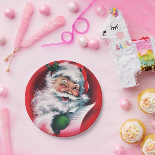 Vrolijk kerstfeest, , retro, Santa claus, gelukkig Papieren Bordje (Feest)