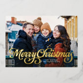 Vrolijk Kerstfeest retro script vier foto Folie Feestdagenkaart (Voorkant)
