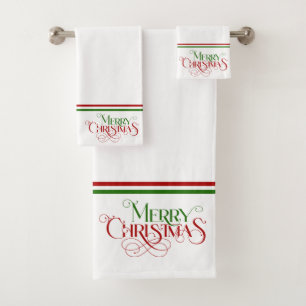 Vrolijk Kerstfeest Retro Typografie Bad Handdoek