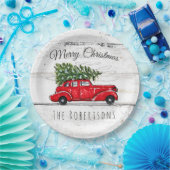 Vrolijk kerstfeest  rode auto op maat papieren bordje (Feest)