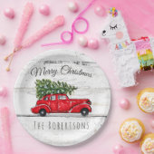 Vrolijk kerstfeest  rode auto op maat papieren bordje (Feest)