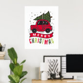 Vrolijk Kerstfeest Rode Autoboom Feestdagen Xmas Poster (Thuiskantoor)