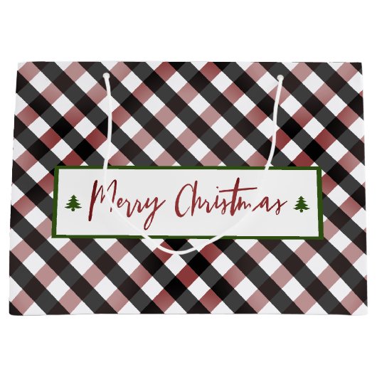 Vrolijk Kerstfeest Rode Buffel Check Plaid Groot Cadeauzakje (Voorkant)