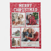 Vrolijk Kerstfeest Rode Doodles 5 Foto Familie Gif Theedoek (Verticaal)