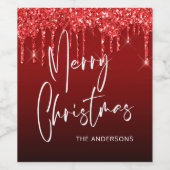 Vrolijk kerstfeest Rode glitter op maat Wijn Etiket (Enkel label)