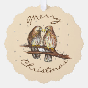 Vrolijk kerstfeest Rode Hawk Love Bird Snow Ornament Kaart
