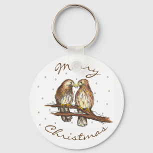Vrolijk kerstfeest Rode Hawk Love Bird Snow Sleutelhanger