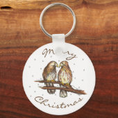 Vrolijk kerstfeest Rode Hawk Love Bird Snow Sleutelhanger (Voorkant)